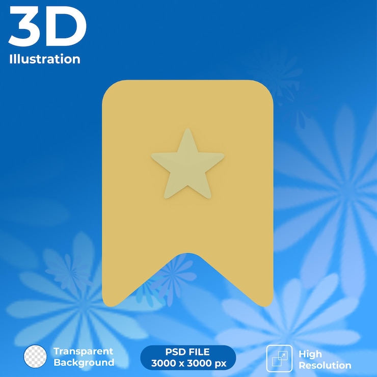 PSD vista frontal de marcadores favoritos de renderizado 3d