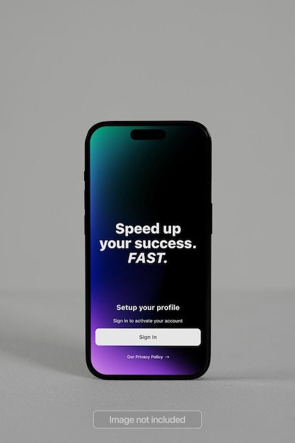 Vista frontal Mockup minimalista de teléfono inteligente en una superficie gris claro