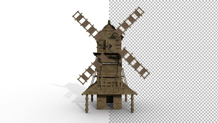 PSD vista frontal del molino de viento con sombra 3d render
