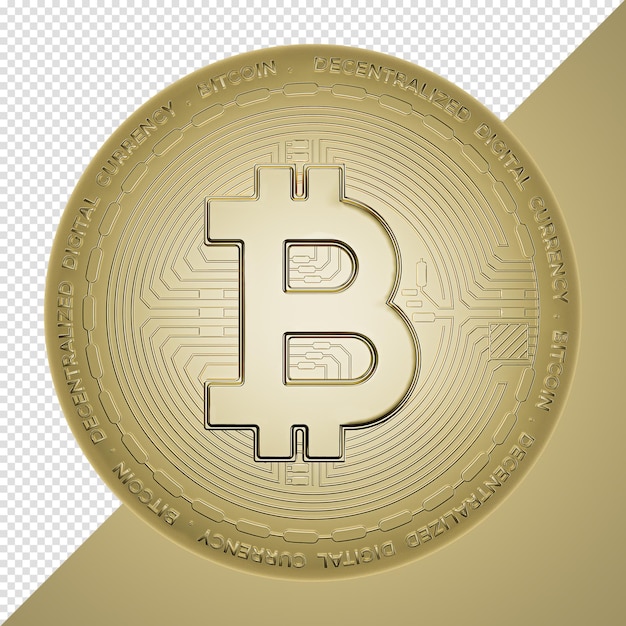 Vista frontal de la moneda de bitcoin Rendering 3D para la composición