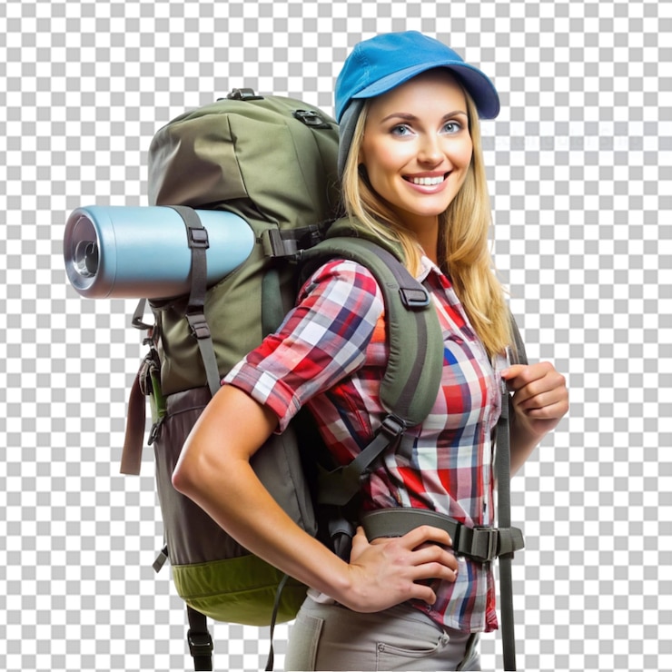 PSD vista frontal de la mujer viajera feliz png