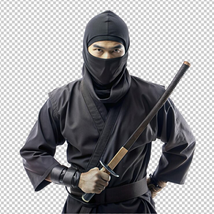 PSD vista frontal ninja con equipo