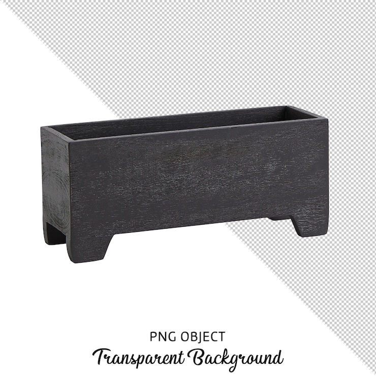 PSD vista frontal del organizador de madera negro sobre fondo transparente