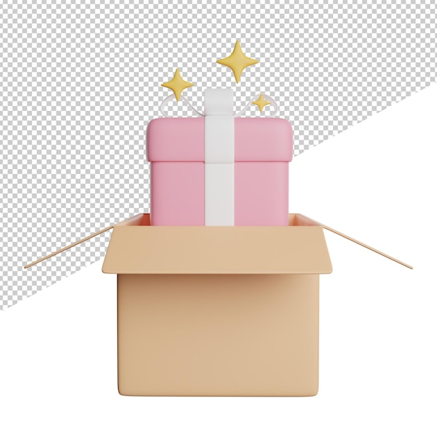 PSD vista frontal del paquete de caja de regalo ilustración de icono de renderizado 3d sobre fondo transparente