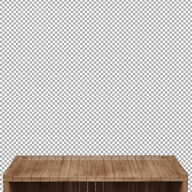 Vista frontal de la parte superior de la mesa de madera realista render 3d aislado