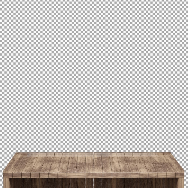 Vista frontal de la parte superior de la mesa de madera realista render 3d aislado