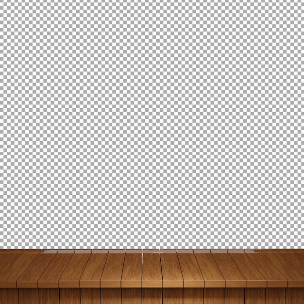 Vista frontal de la parte superior de la mesa de madera realista render 3d aislado