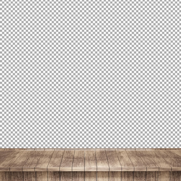 Vista frontal de la parte superior de la mesa de madera realista render 3d aislado