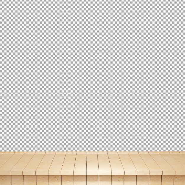 Vista frontal de la parte superior de la mesa de madera realista render 3d aislado