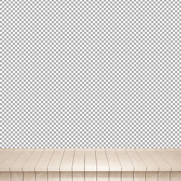 Vista frontal de la parte superior de la mesa de madera realista render 3d aislado