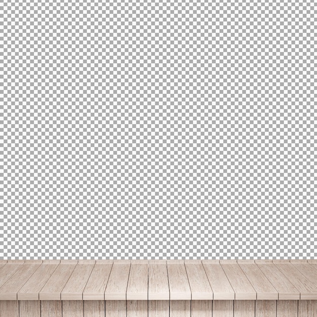 Vista frontal de la parte superior de la mesa de madera realista render 3d aislado