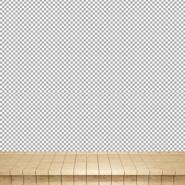 Vista frontal de la parte superior de la mesa de madera realista render 3d aislado
