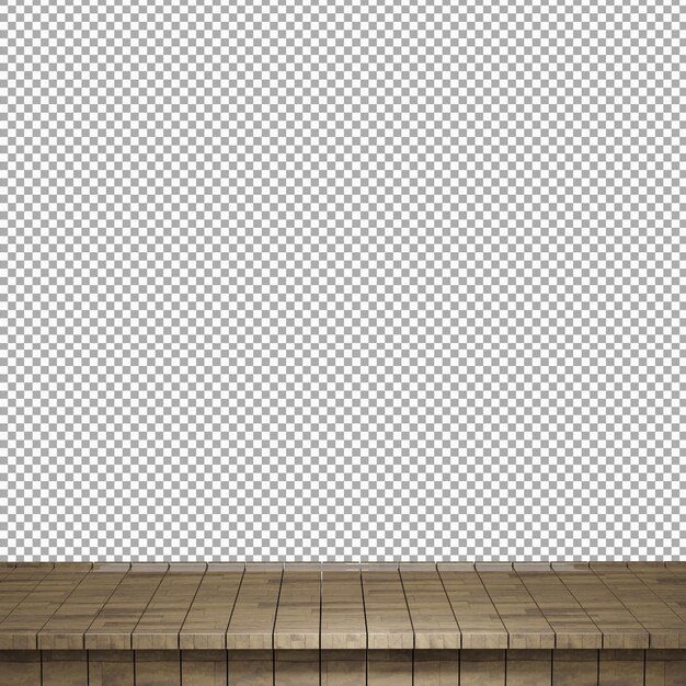 Vista frontal de la parte superior de la mesa de madera realista render 3d aislado