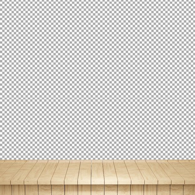 Vista frontal de la parte superior de la mesa de madera realista render 3d aislado