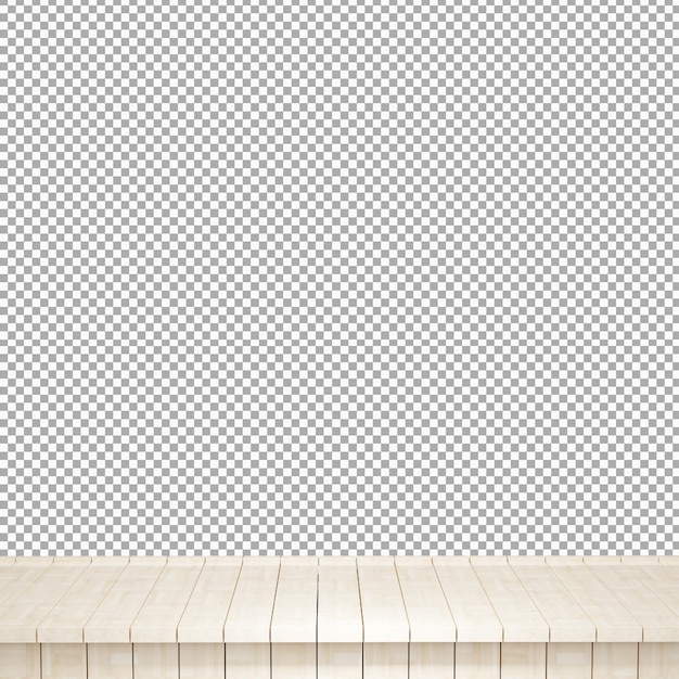 Vista frontal de la parte superior de la mesa de madera realista render 3d aislado