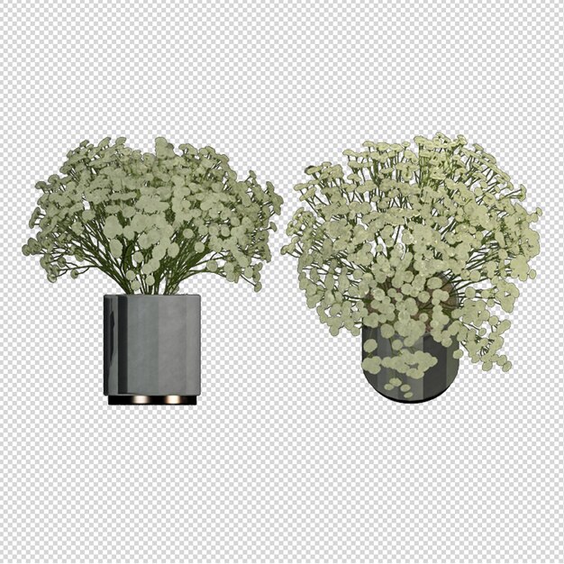 Vista frontal de la planta en maceta en 3D rendering