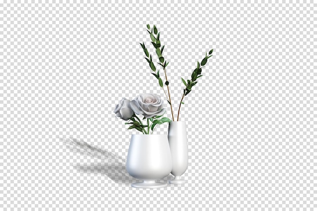 Vista frontal de ramo de flores en un jarrón en renderizado 3d