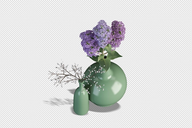 Vista frontal de ramo de flores en un jarrón en renderizado 3d