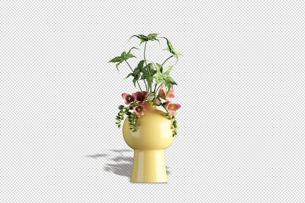 Vista frontal de ramo de flores en un jarrón en renderizado 3d