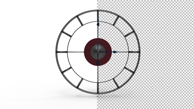 PSD vista frontal del reloj de pared con sombra 3d render