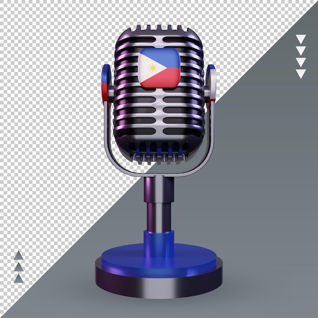 Vista frontal de renderizado de bandera de filipinas de micrófono 3d