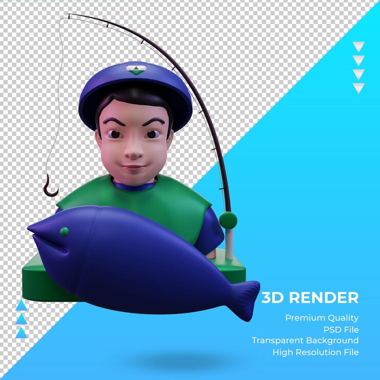 PSD vista frontal de renderizado de bandera de lesotho de pescador 3d