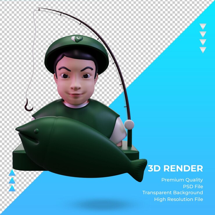 PSD vista frontal de renderizado de bandera de pakistán de pescador 3d