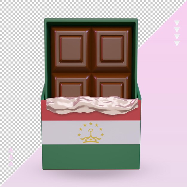 Vista frontal de renderizado de bandera de tayikistán de chocolate 3d