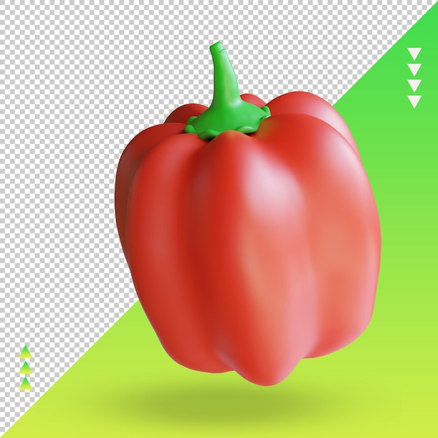 Vista frontal de renderizado de pimentón rojo vegetal 3d