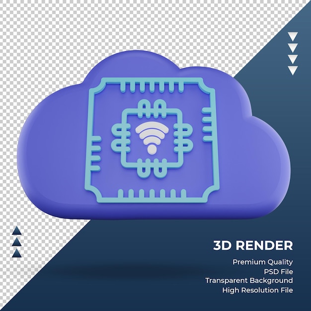 PSD vista frontal de renderizado de signo de cpu de nube de internet icono 3d
