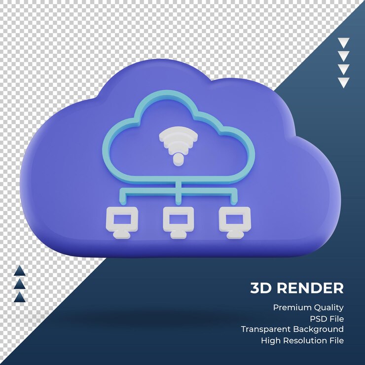 PSD vista frontal de renderizado de signo de nube de internet de icono 3d