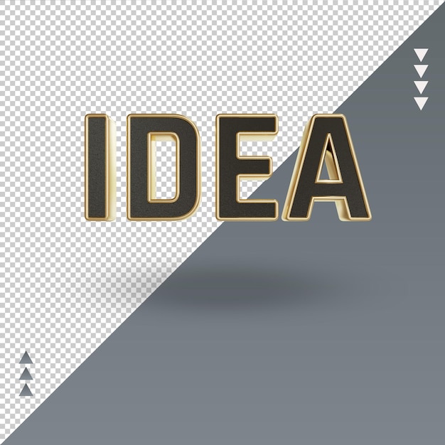Vista frontal de renderizado de texto de oro negro de idea 3d