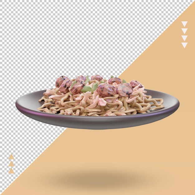 Vista frontal de renderizado Yakisoba de comida asiática 3d