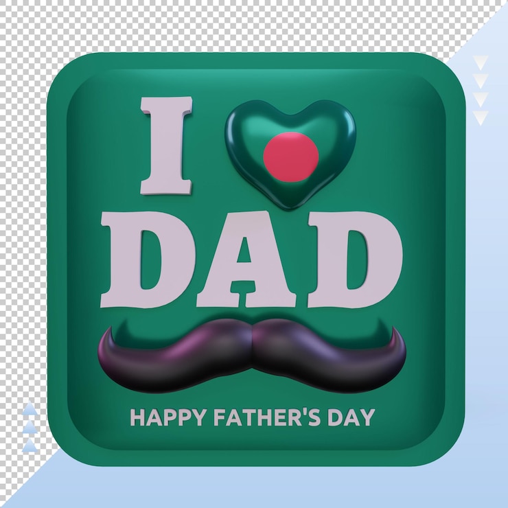 PSD vista frontal de la representación de la bandera del amor de bangladesh del día del padre 3d