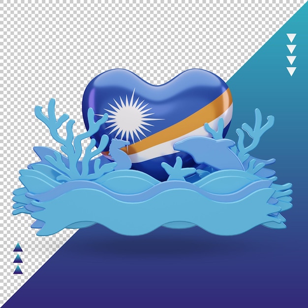 PSD vista frontal de la representación de la bandera del amor de las islas marshall del día del océano 3d