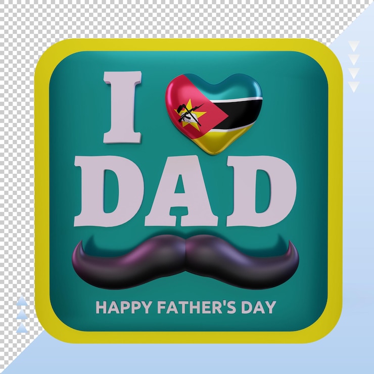 PSD vista frontal de la representación de la bandera del amor de mozambique del día del padre 3d