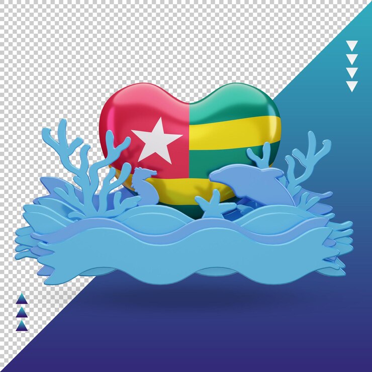 PSD vista frontal de la representación de la bandera de amor de togo del día del océano 3d