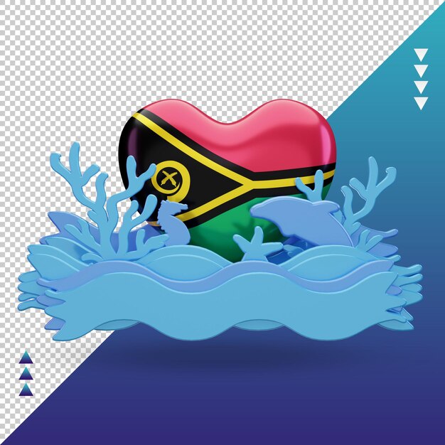 Vista frontal de la representación de la bandera del amor de vanuatu del día del océano 3d