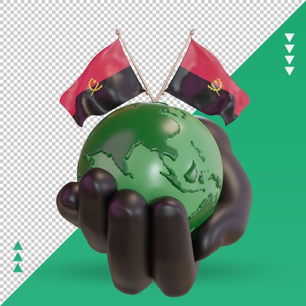 PSD vista frontal de la representación de la bandera de angola del día mundial del medio ambiente 3d