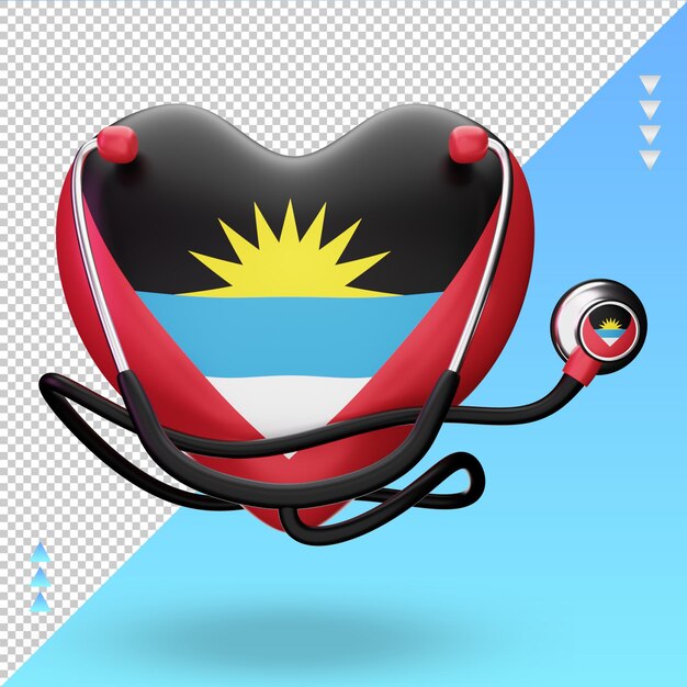 Vista frontal de la representación de la bandera de antigua y barbuda del día mundial de la salud 3d