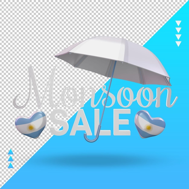 Vista frontal de la representación de la bandera argentina de la venta del monzón 3d