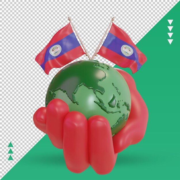 Vista frontal de la representación de la bandera de belice del día mundial del medio ambiente 3d