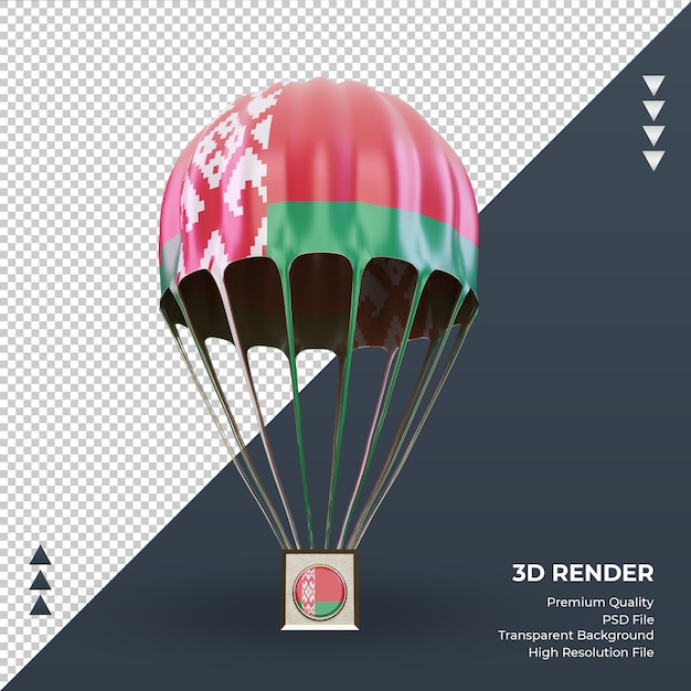 Vista frontal de la representación de la bandera de Bielorrusia del paracaídas 3d