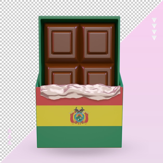 Vista frontal de la representación de la bandera de bolivia de chocolate 3d