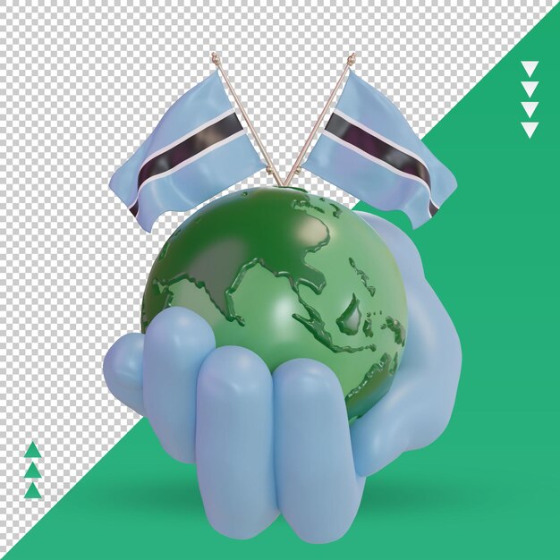 Vista frontal de la representación de la bandera de botswana del día mundial del medio ambiente 3d