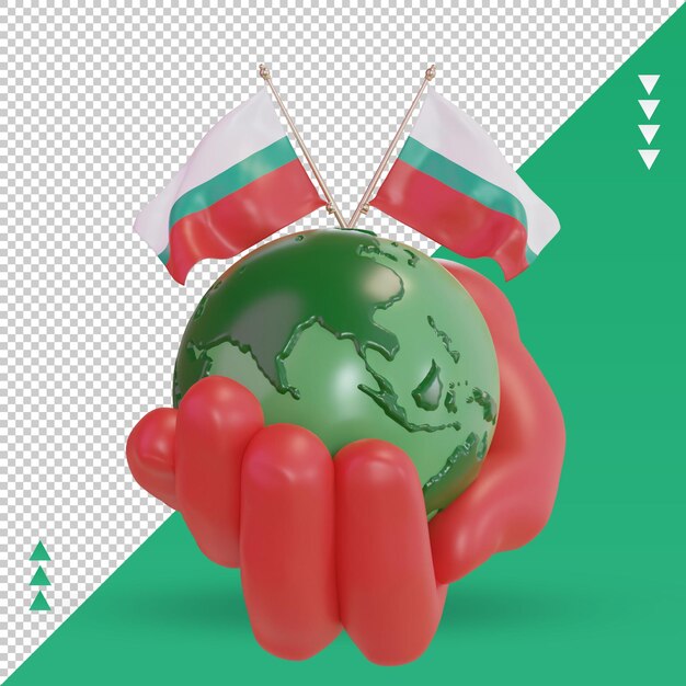 PSD vista frontal de la representación de la bandera de bulgaria del día mundial del medio ambiente 3d