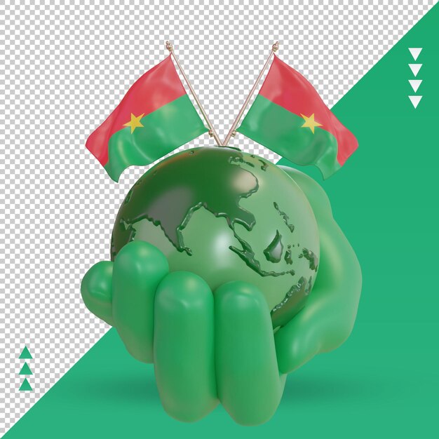 PSD vista frontal de la representación de la bandera de burkina faso del día mundial del medio ambiente en 3d