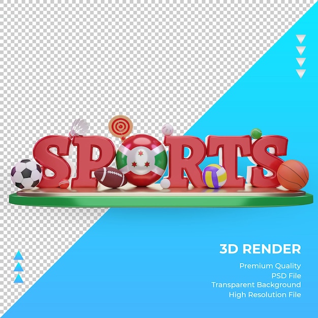 Vista frontal de la representación de la bandera de Burundi del día del deporte 3d