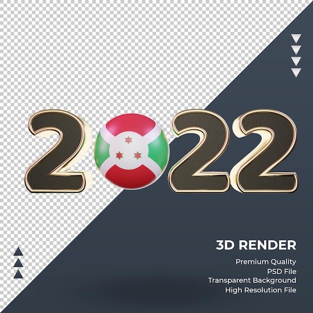 Vista frontal de la representación de la bandera de burundi del texto en 3d 2022