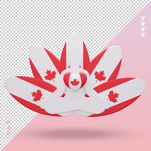 PSD vista frontal de la representación de la bandera de canadá del día internacional del yoga 3d